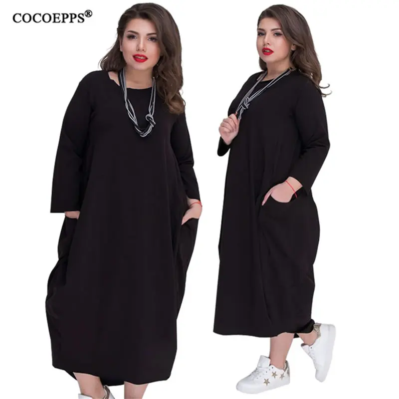 5XL 6XL осень плюс размер длинное женское платье зима 2019 повседневные Большие
