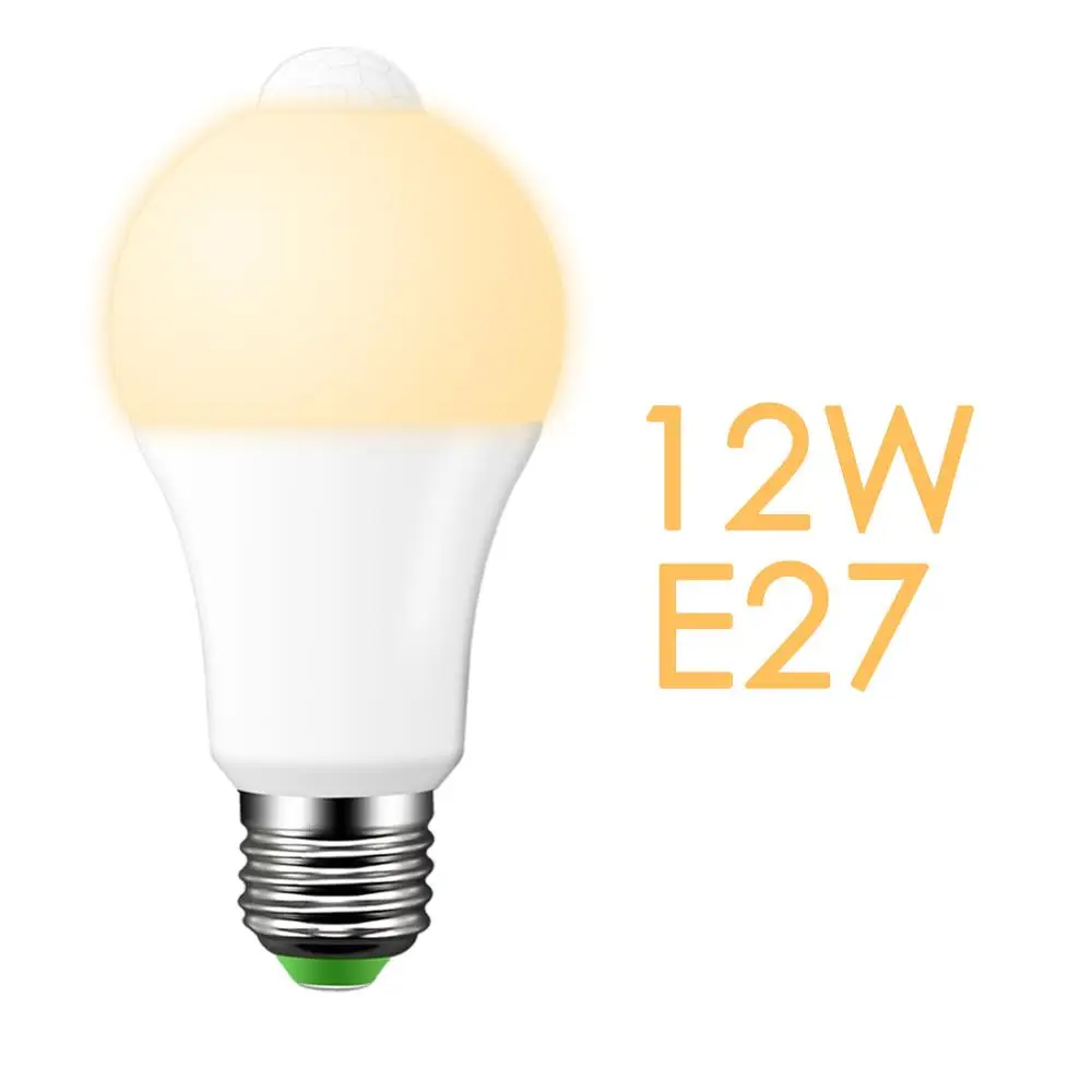 E27 12W warm white Светодиодная лампа пассивного инфракрасного движения Сенсор Лампа 220 V 110 V заката до рассвета лампочка E27 B22 IP42 с Сенсор Смарт лампочки 12Вт 18Вт оптические датчики день-ночь - Испускаемый цвет: E27 12W warm white