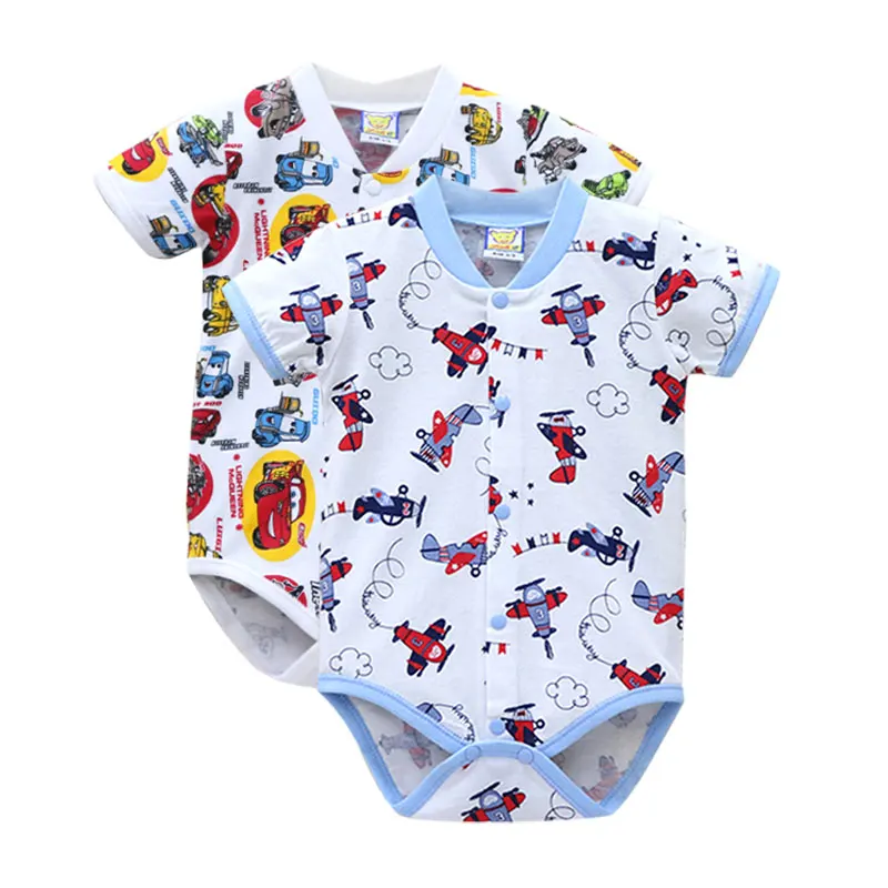 Little Q/Летние Боди для новорожденных, детская одежда с короткими рукавами и круглым вырезом, 2 шт./Партия Костюмы на пуговицах, одежда из чистого хлопка - Цвет: plane and 95