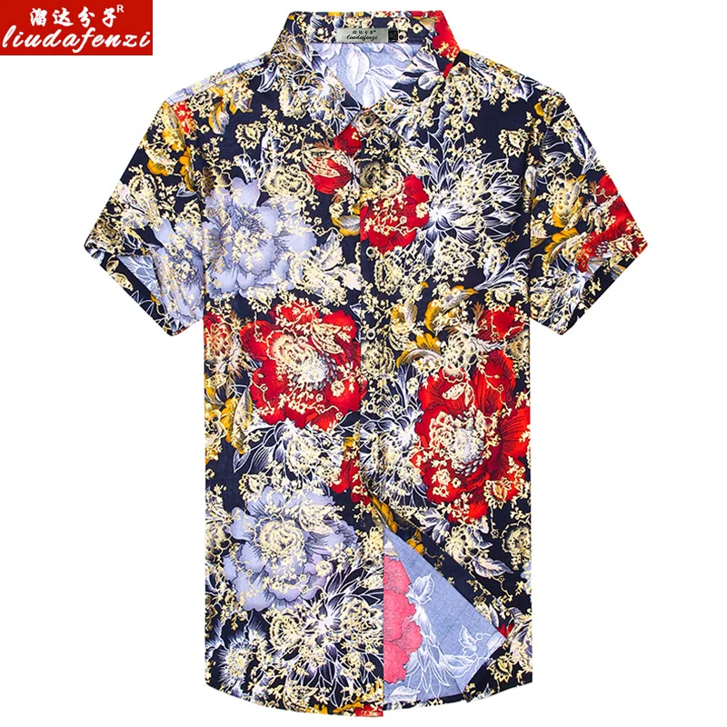 Summer Men's Leisure Individuality Printed Brilliant Coloured Short-sleeved Shirts Large-size Colored Trend | Мужская одежда