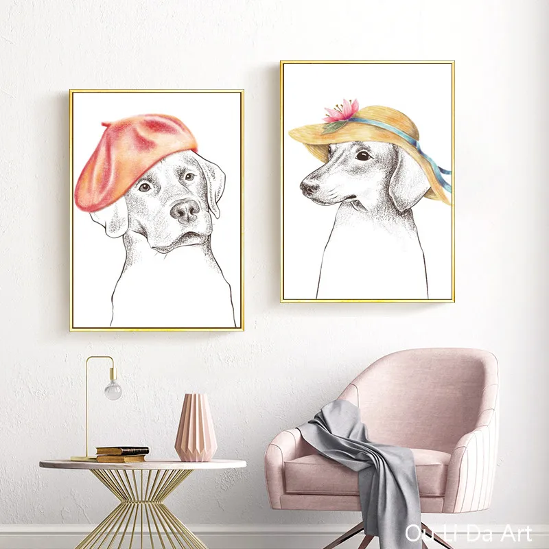 No frame abstract modern cute dog canvas printings oil painting printed on kid room wall art decoration picture | Дом и сад