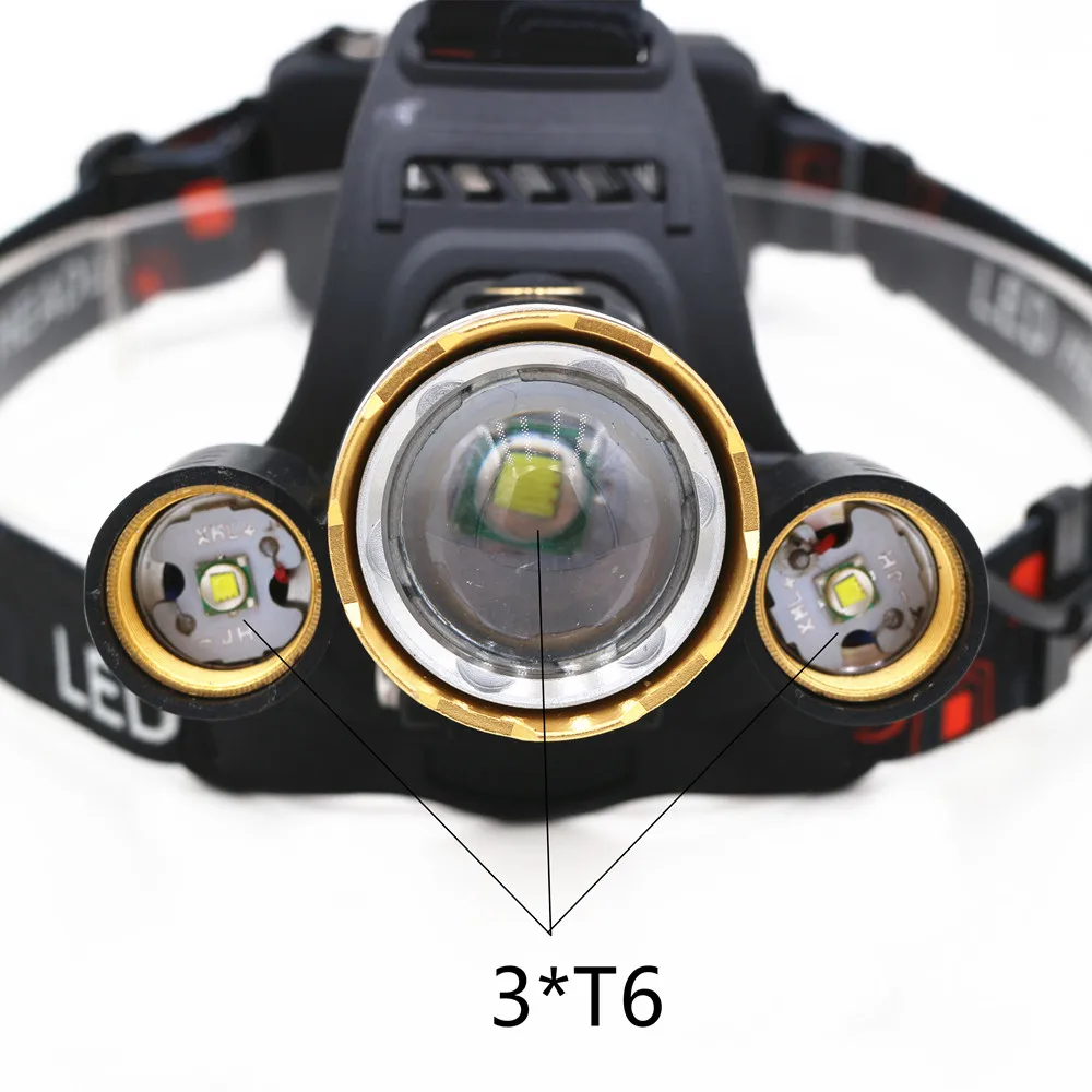 12000lm LED 3 * T6 Зум Водонепроницаемый фары фара Масштабируемые головной лампы