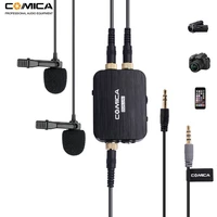 comica cvm d03 dual lavalier lapel microphone with monostereo clip on interview microphone for cameras camcorders smartphones