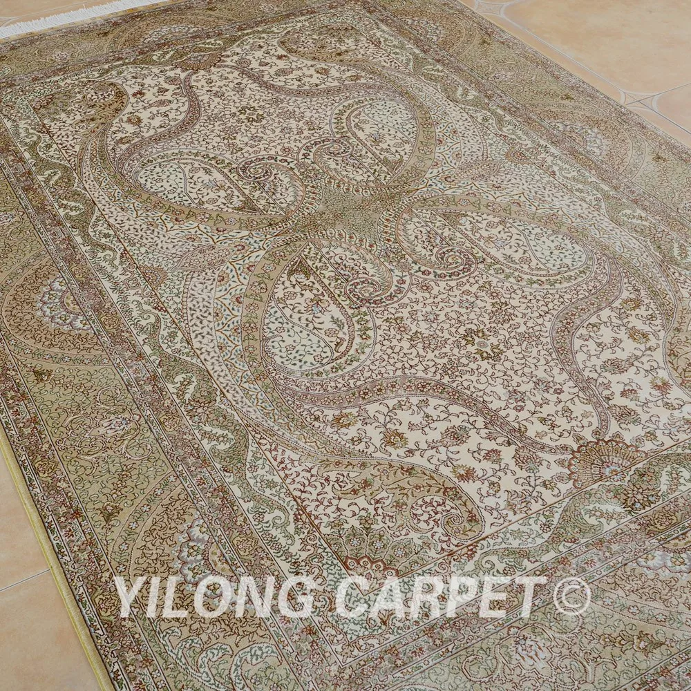 Yilong 5 'x 7 5' иранский шелковый ковер бежевый изысканный персидский Восточный
