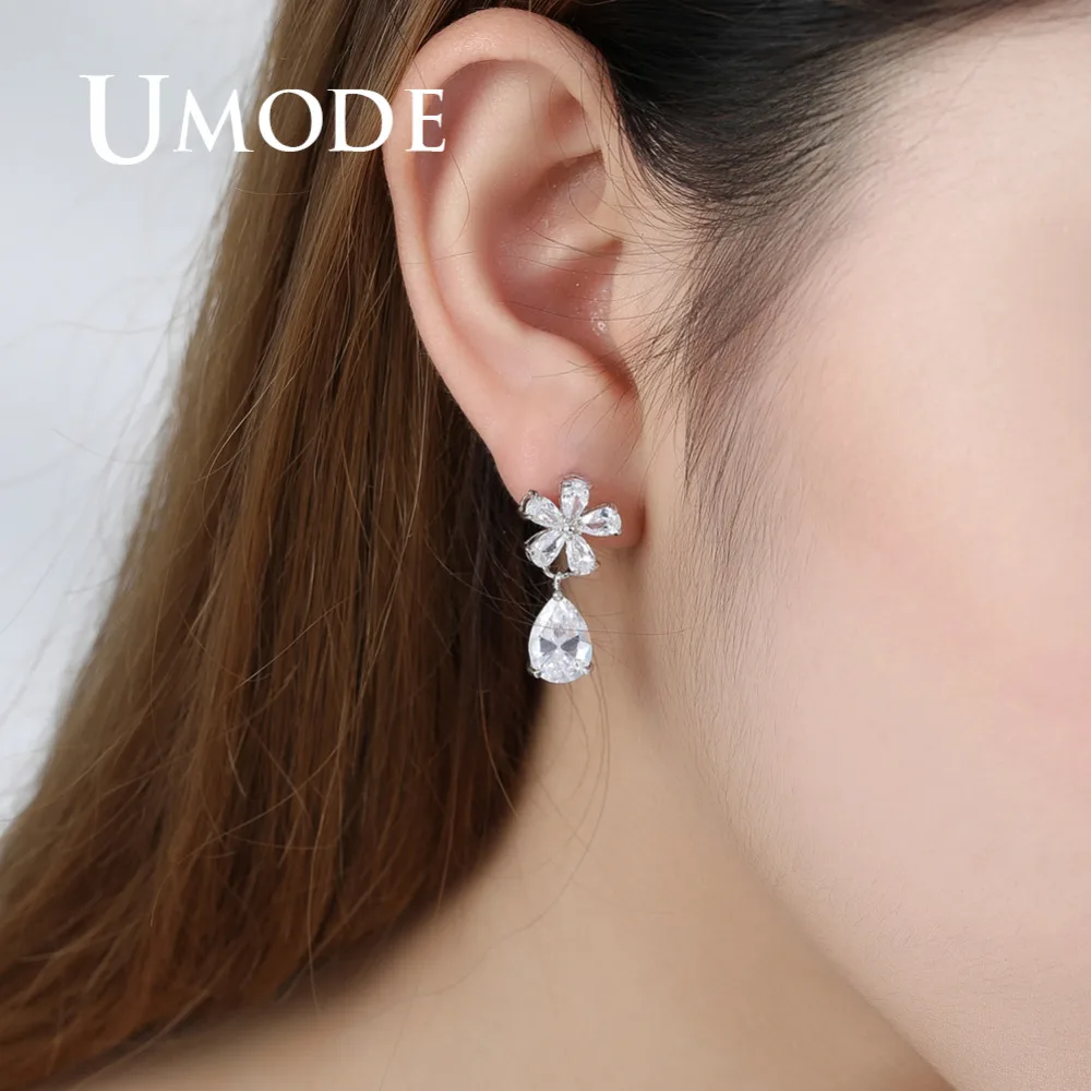 Модные серьги-подвески UMODE с фианитами в форме капли воды для женщин украшения