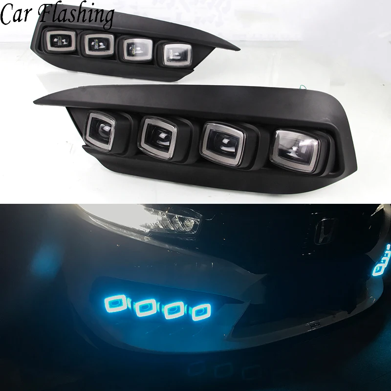 Автомобильный мигающий 2 шт. Автомобильный светодиодный DRL Дневной ходовой светильник для Honda Civic Дневной светильник с желтым сигналом поворота