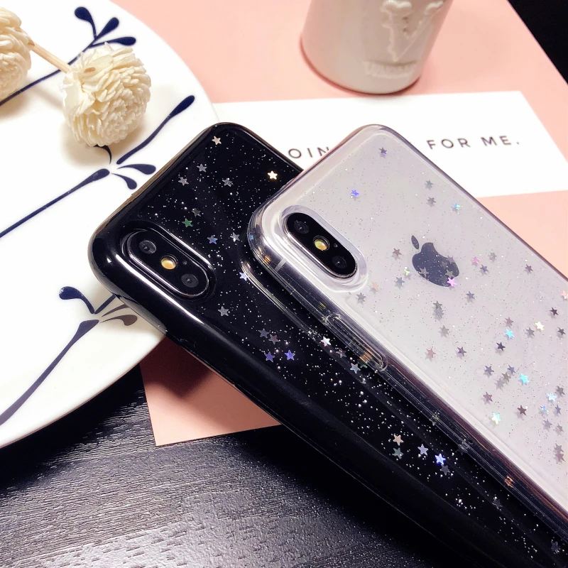Glitter Bling Clear Case for iphone 7 8 Plus XS Max 5 5S se Star Cover Coque 6 6s XR X 10 Cases |
