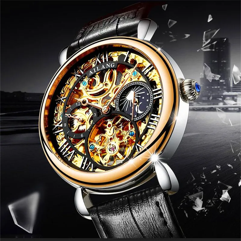 

AILANG Tourbillon Men's Watches Luxury Brand Automatic Mechanical Men Watch Moon Phase Hollow Clock Male reloj hombre 2022