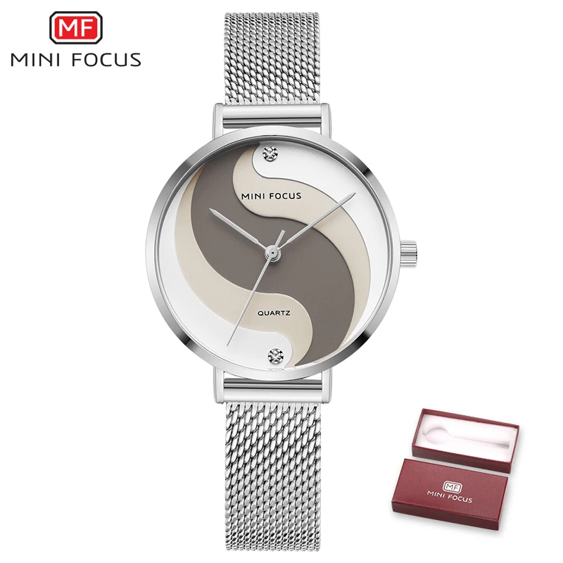 Silver MINIFOCUS Watch Women Fashion Dress Quartz Watch Luxury Brand Ladies Full Steel Mesh Strap Waterproof Watches Female reloj mujer - Цвет: Silver
