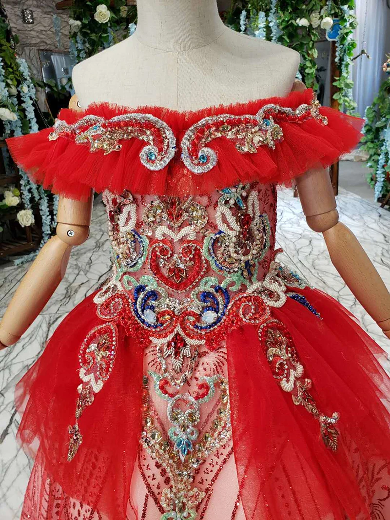 LSS515t красные винтажные платья с открытыми плечами и вырезом лодочкой украшенные