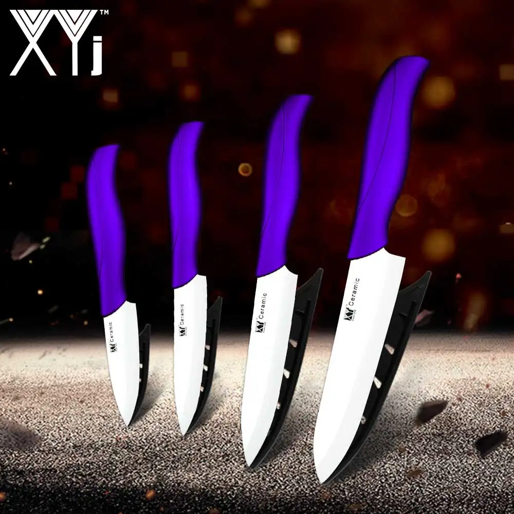 Purple white XYj Master Chef Ceramic Kitchen Knife Set 3"Paring 4"Utility 5"Slicing 6"Chef Kitchen Knife High Hardness Ceramic Cooking Tools - Цвет: Purple white