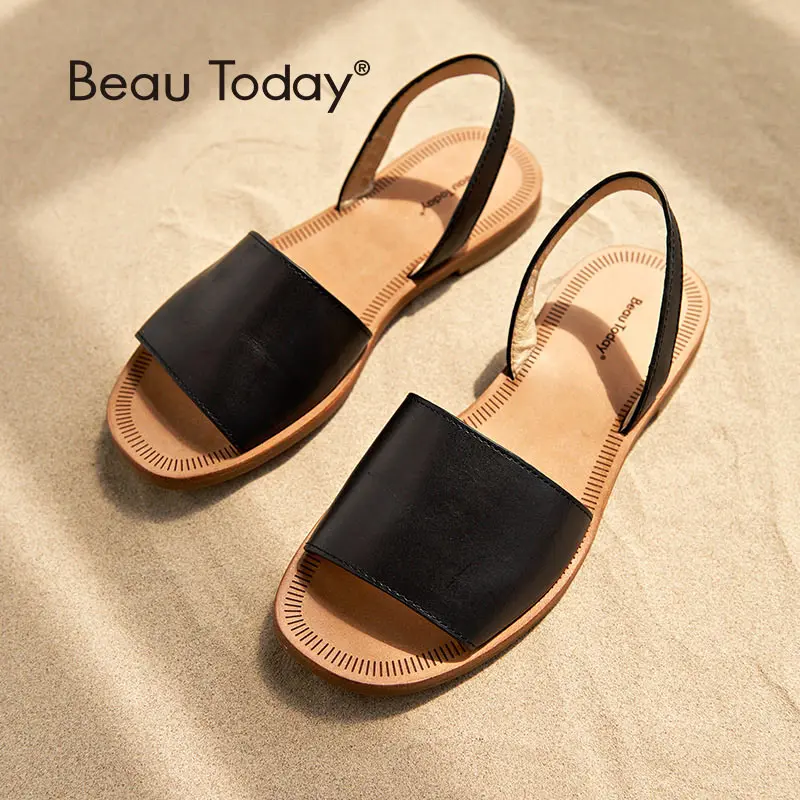Женские сандалии гладиаторы BeauToday из натуральной бычьей кожи на плоской подошве