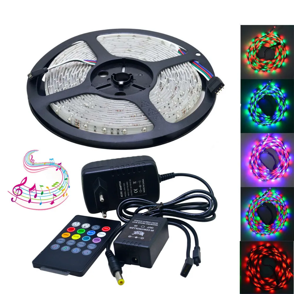 Водонепроницаемый 25 Вт Светодиодный светильник RGB 300 3528SMD W/Музыка контроллер (AC/DC