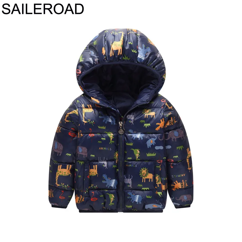 128/5000 SAILEROAD Животное Динозавр Pattern Baby Boy Зимние Куртки Пальто Little Boys Капюшон Пальто для детей Parka Winter Детская Одежда