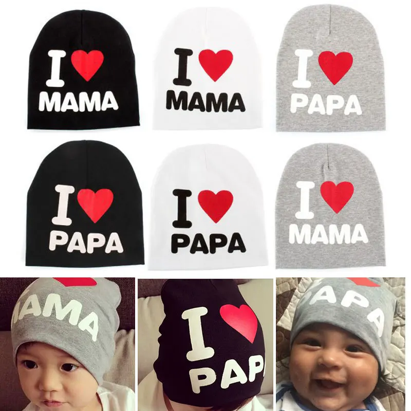 Baby Hat I Love MAMA and PAPA Warm Knit Boy Girl Child Newborn Cotton Caps Spring Black White Gray Soft | Детская одежда и обувь