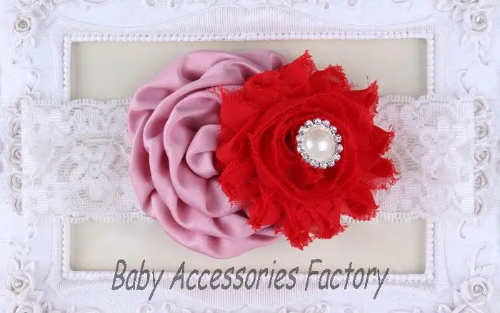 Lovely Kids Lace Headbands With Chiffon Rose Shabby Flower Boutique Rhinestone Hairbands Photography Props Hair Accessories | Детская
