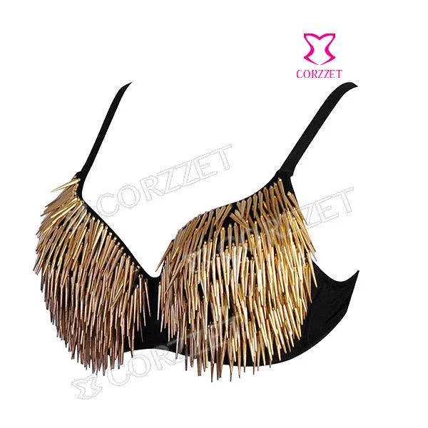 Женский бюстгальтер с шипами сексуальный пуш-ап в стиле панк золотыми черными