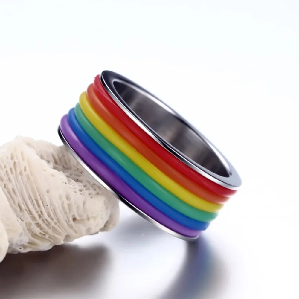 Titanium Ring For Men Women Lovers Wedding Bands Trendy Rainbow Rings Pride Jewelry Gifts USA Size Hot Sale | Украшения и
