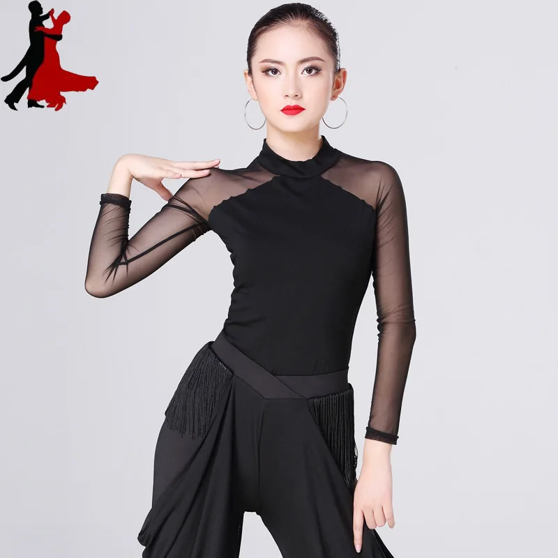 

new sexy fashion Latin dance women shirt Modern national standard clothing long sleeve lace performance top