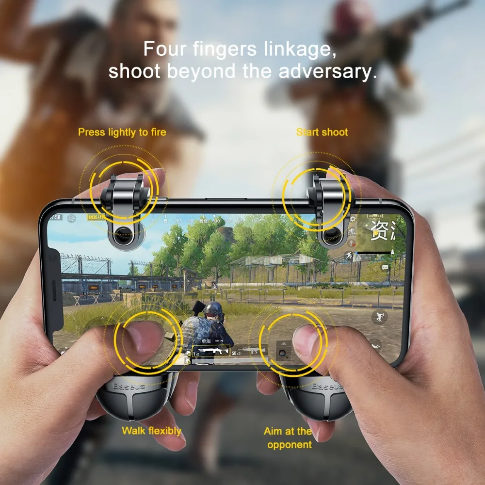 Baseus Pubg Controller Mobile Trigger for iPhone XR L1 R1 Shooter Fire Button Gameped Joystick Android Phone | Электроника