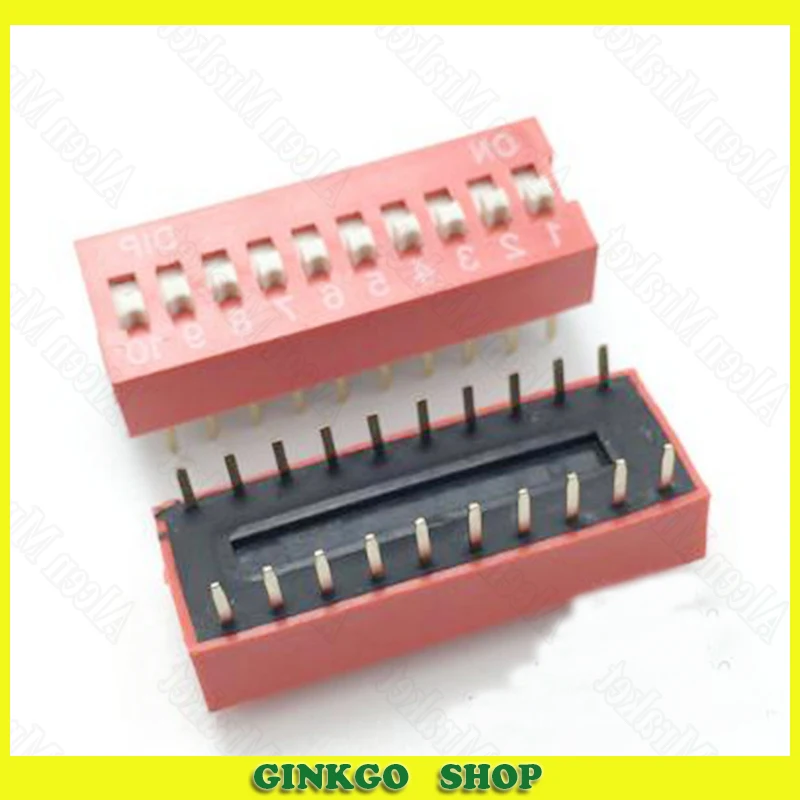 

50pcs/lot DIP Switch 2.54mm Spacing 20P 10Position Red Slide Type Encode Switch High Quality