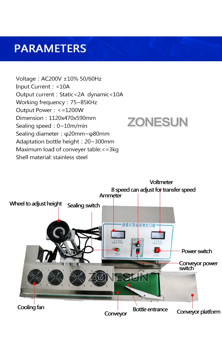 ZONESUN DL-1800 настольная нержавеющая сталь непрерывной индукции герметик магнитной индукции запайки костюм для 15-80 мм диаметр