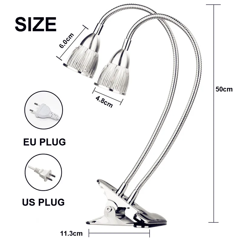 Светодиодный светильник для выращивания с двойной головкой 10 Вт штепсельная