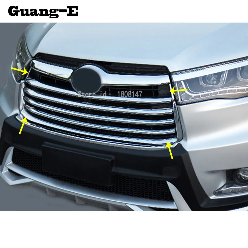 

Car Body Styling Cover Trim Front Up Grid Grill Grille Around Middle Frame Lamp Parts 6pcs For Toyota Highlander 2015 2016 2017