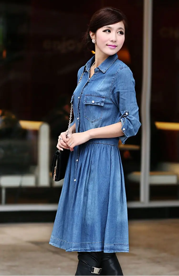 Большие размеры новое модное женское Синее джинсовое платье тонкие женские