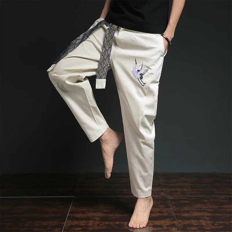 

Linen pants Mens Loose Pants Man Summer Style Elastic Waist Linen Long Trousers Plus Size 5XL 6XL XXXXL Color Beige Army Green