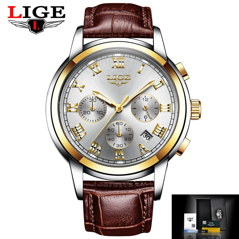 2017 LIGE Hommes sport Montres поверенный в жизнь кварцевый montre кожаный непроницаемый подарок