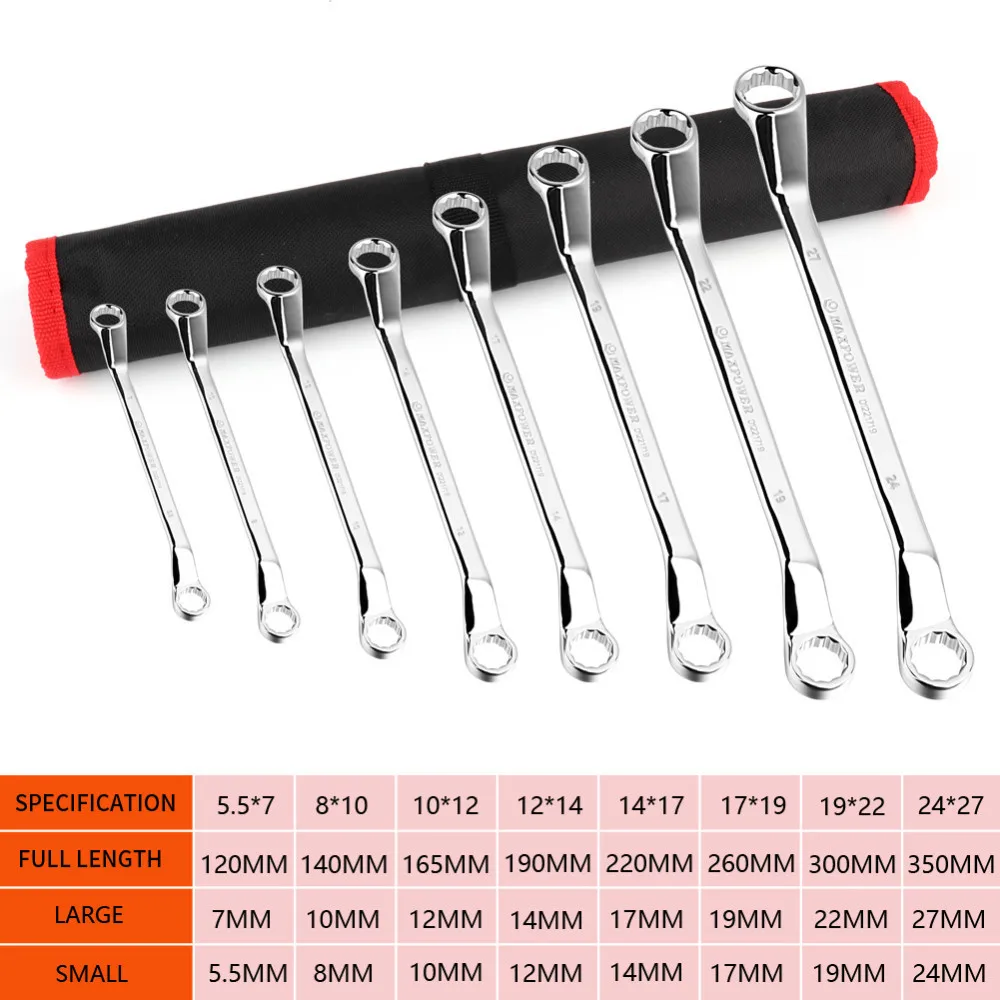 8pc 5.5*7mm/8*10mm/10*12mm/12*14mm/14*17mm/17*19mm/19*22mm/24*27mm Box End Wrench Daul Head Ratchet Spanner Long Torx Key Set B4