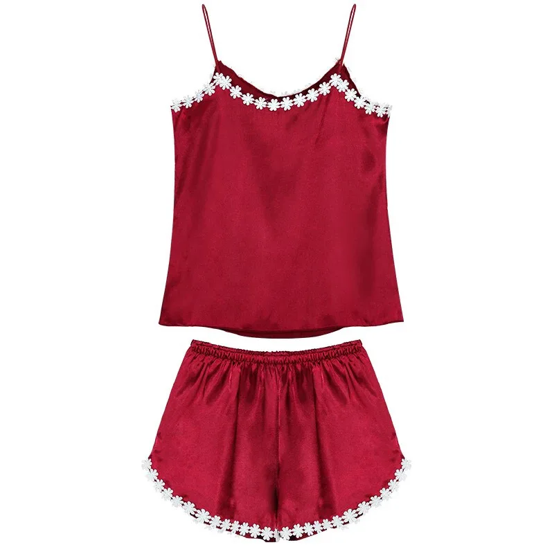 wine red 2pcs 5 шт., летние женские пижамы, искусственный шелк, атлас, тонкая сексуальная ночная рубашка/Ночная рубашка nocna/gecelik takimlari, домашняя одежда C73460AD - Цвет: wine red 2pcs