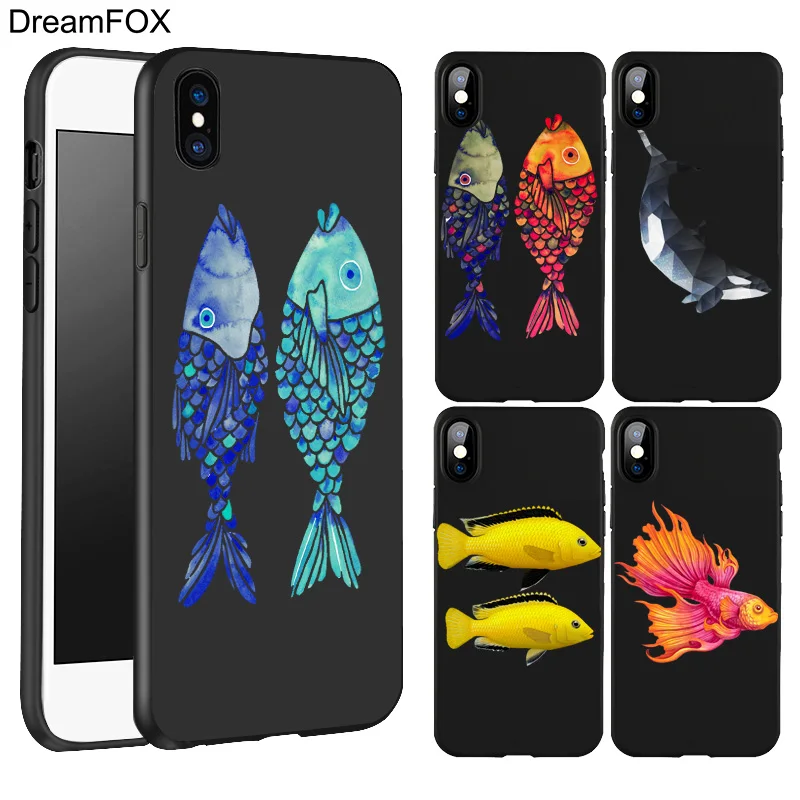 DREAMFOX K294 рыба черный мягкий силиконовый чехол из ТПУ для Apple iPhone XR XS Max X 8 7 6 S плюс 5 5S