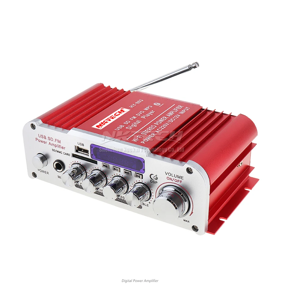 NKTECH HY-803 усилитель Bluetooth Автомобильный цифровой аудио плеер 2x41 Вт Hi-Fi стерео бас USB SD MP3 DVD FM DSP DC12V 220-240 В