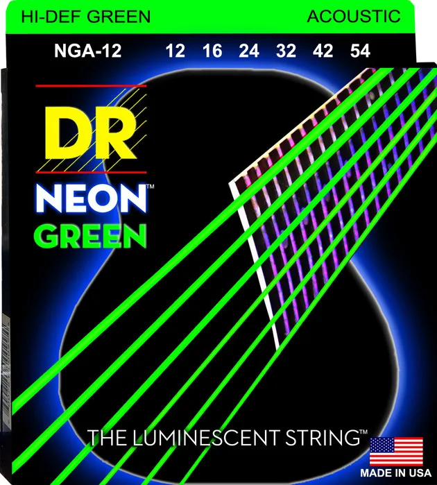 

DR K3 Hi-def Neon Green Luminescent Acoustic Guitar Strings, Custom Light 11-50 or Light 12-54