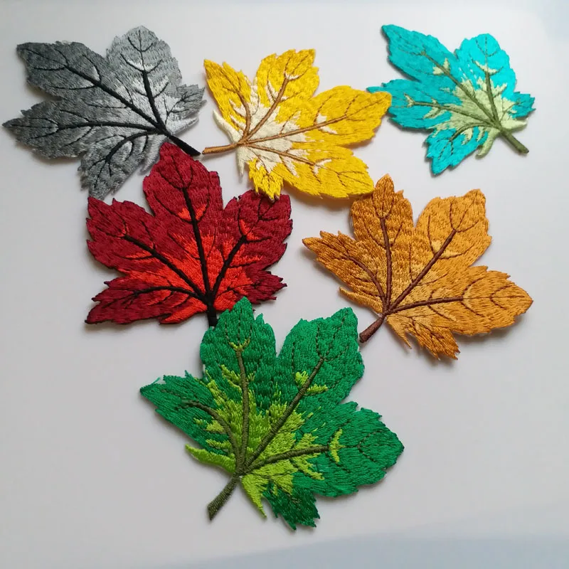 

6pcs/set maple leaf embroidery patches for clothing 3D leaves embroidered Patches DIY iron on Embroidery appliques parches