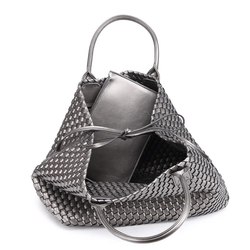 Брендовая женская тканая кожаная сумка высокого качества с вышивкой крестиком