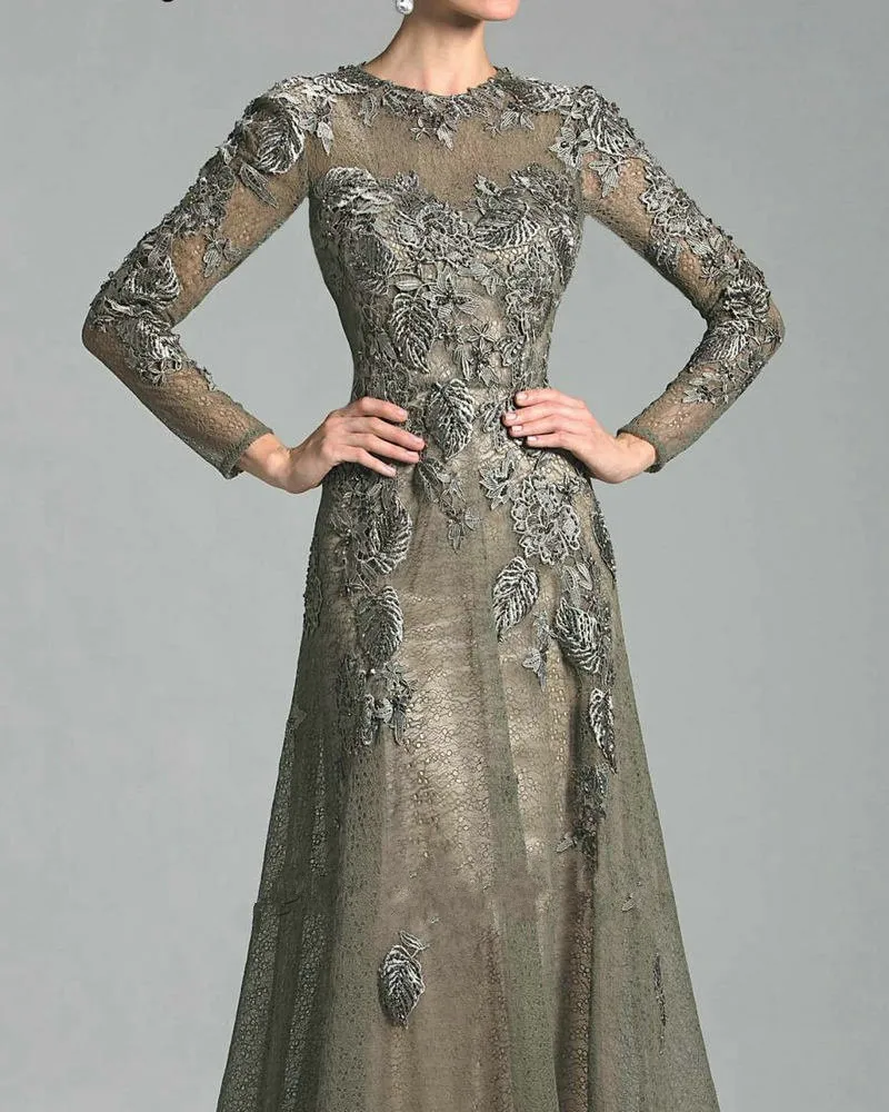 Новинка 2016 года платье с круглым вырезом и длинными рукавами для мамы невесты