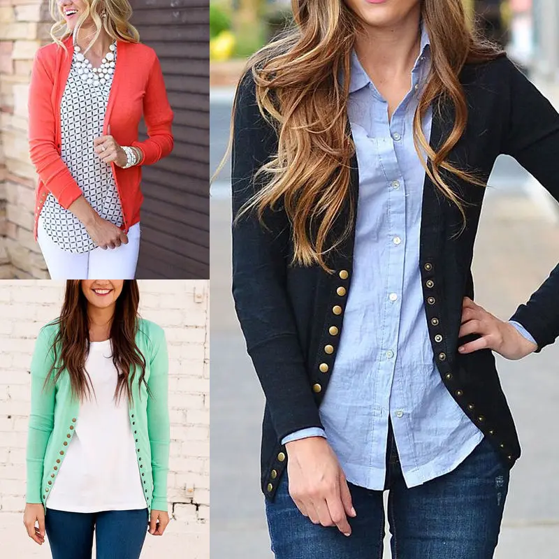 Модная женская одежда Женское пальто с длинным рукавом однотонная вязаный