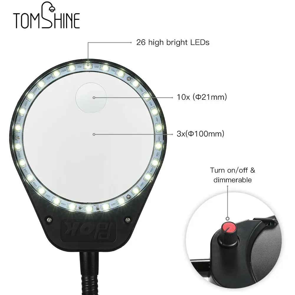 Светодиодный светильник Tomshine 3X/10X увеличительное стекло с зажимом настольная