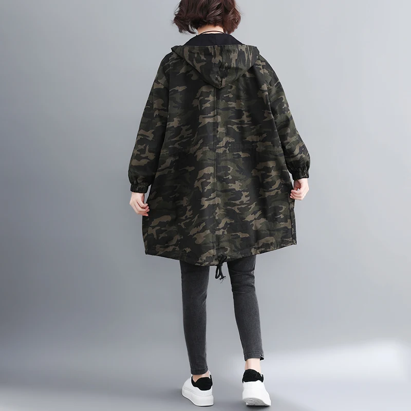 

BIG SIZE Autumn Winter Women Fashion Camouflage Tops Ladies Female Large Plus Long Two Side Wear Military Outwear Jacket Coat