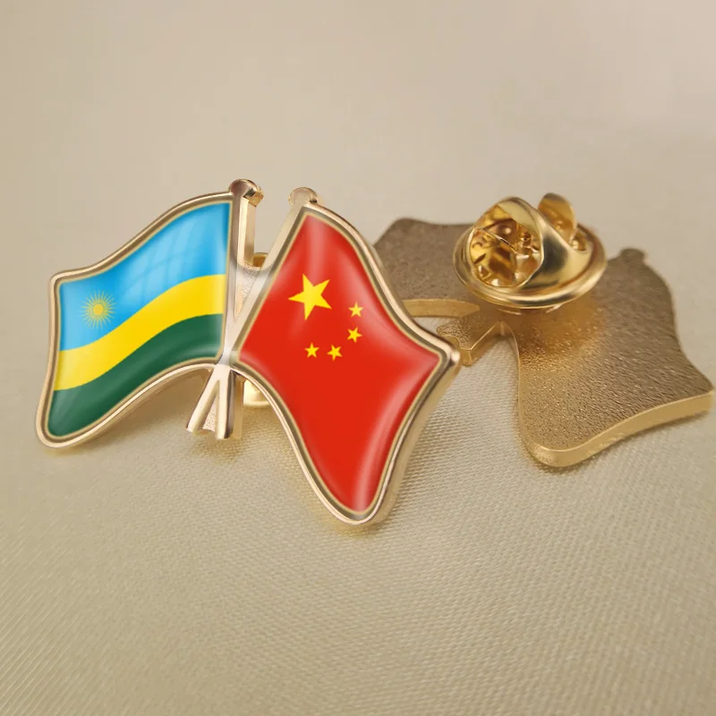 

Rwanda and China Crossed Double Friendship Flags Lapel Pins Brooch Badges