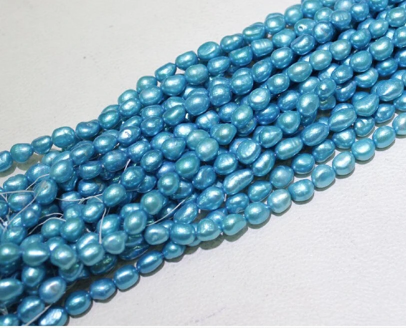 

Wholesale Real Pearl Bead 8-11mm 15'' Bright Blue Natural Freshwater Pearl Loose Beads Handmade Gift