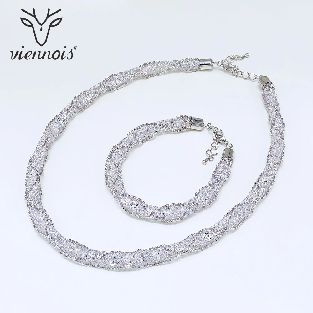 Viennois, новинка, золотой цвет, розовое золото, белые серьги-гвоздики, браслет, колье, ожерелье, набор для женщин, металлические вечерние ювелирные изделия