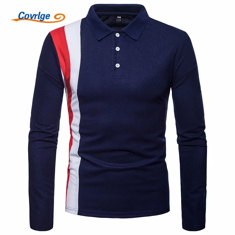 Covrlge 2018 High Quality Tops&ampTees Men's Polo Shirts Business Fashion Autumn Slim Fit Style Long Sleeve Shirt Men MTP102 | Мужская