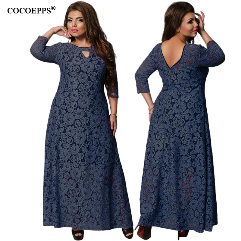 Модные платья размера плюс для женщин vestidos femininos 5XL 6XL женское платье осень зима теплое кружевное платье с круглым вырезом