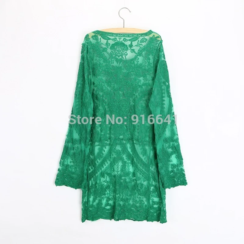 Женские кружево выдалбливают See Trought ретро свободная кружевная блузка цветочный