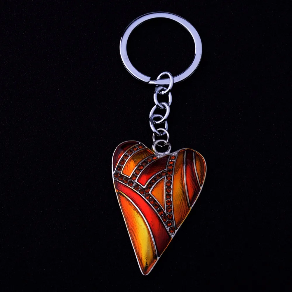 12 шт./лот Нежная любовь кулон-сердце брелок эмаль кристалл кольцо для ключей с