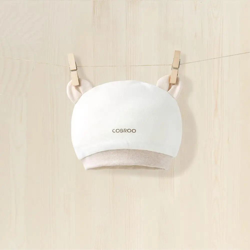 White Only COBROO/ органический хлопок, 2 комплекта, Детская Шапка-бини с милыми ушками медведя, мягкие теплые вязаные шапки для новорожденных 0-6 месяцев - Цвет: White Only